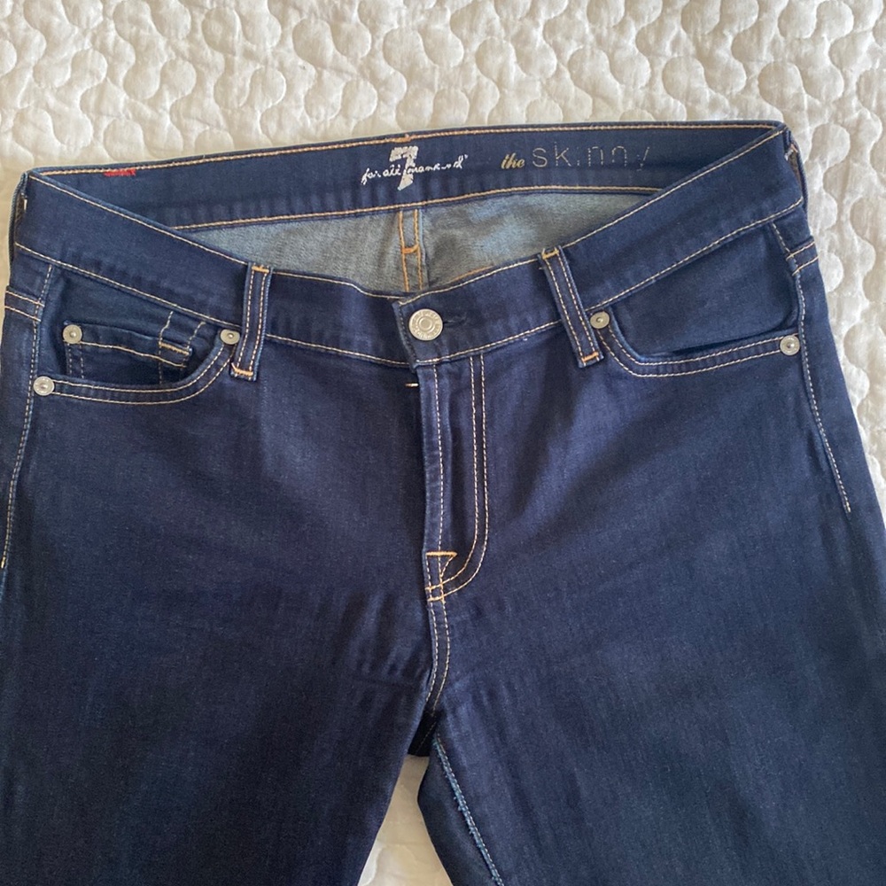 7 for all mankind dark skinny jeans. Size 28. “the skinny”.